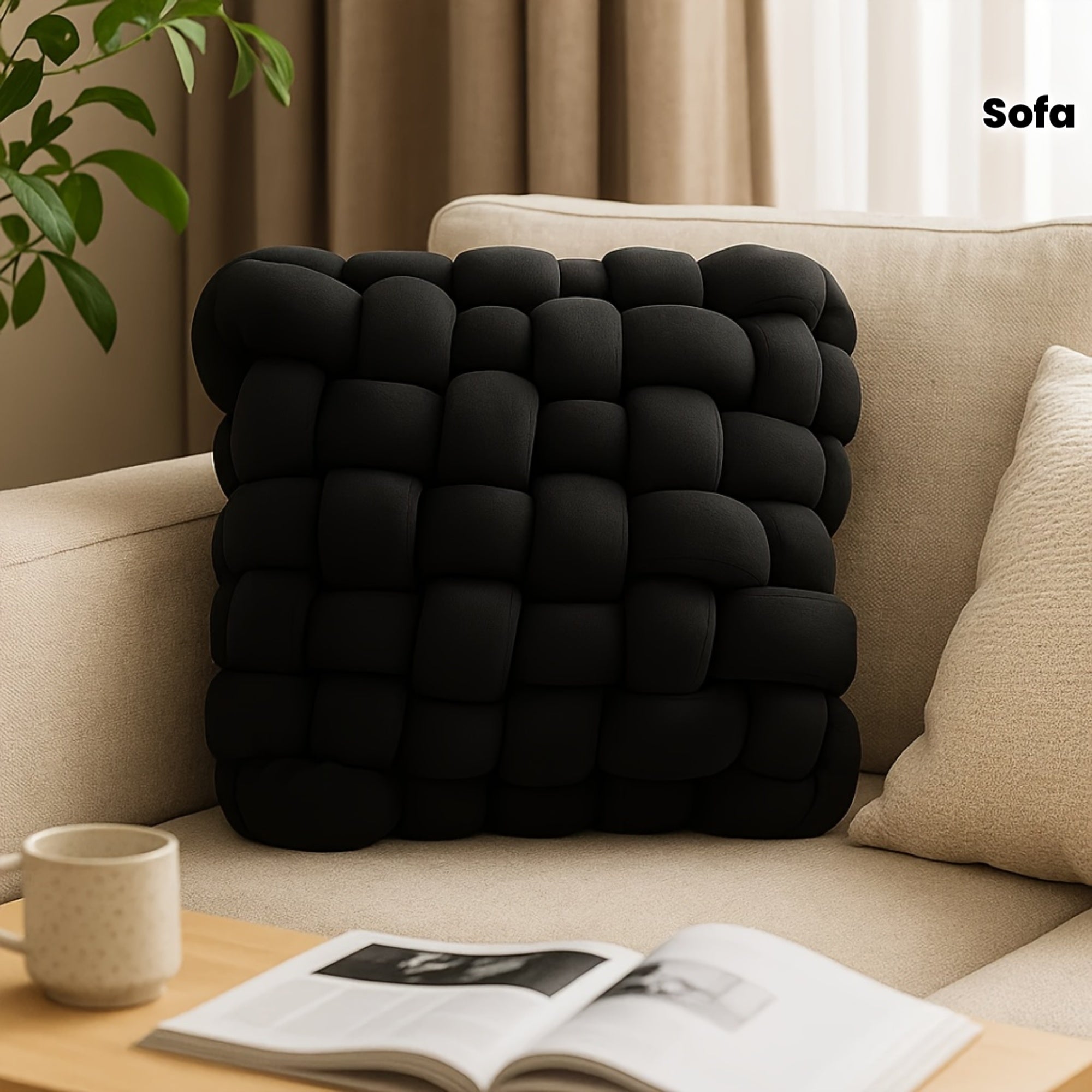 Handmade Square Throw & Back Cushion - Fiber Texture Sofa Bed Chair Office Pillow, Soft Tatami, Handwashable All-Season Decorative Accent for Home - Ideal Cozy Gift (Polyfill Suitable for Most Bedframes)