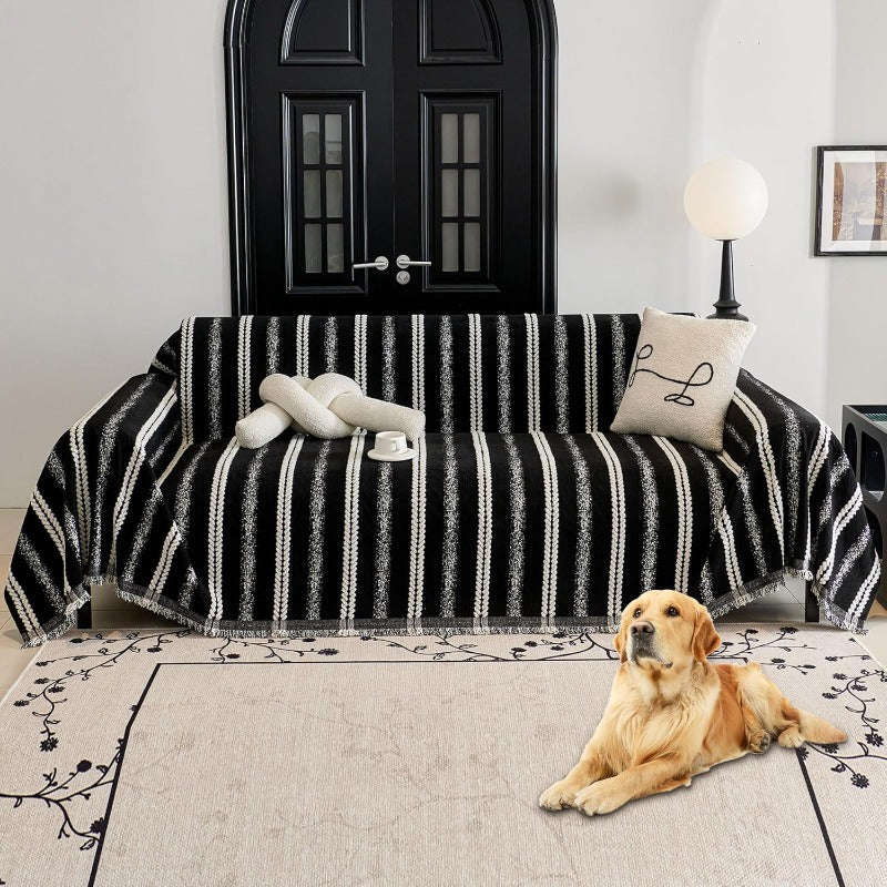 Compatible for 3-Seater, Single, Double, 4-Seater & Sofa Covers - Washable Bohemian Fringed Sectional Couch Cover Suitable for Dogs & Pets, Soft Furniture Protector Cover for Living Room, Fits Most Sofas