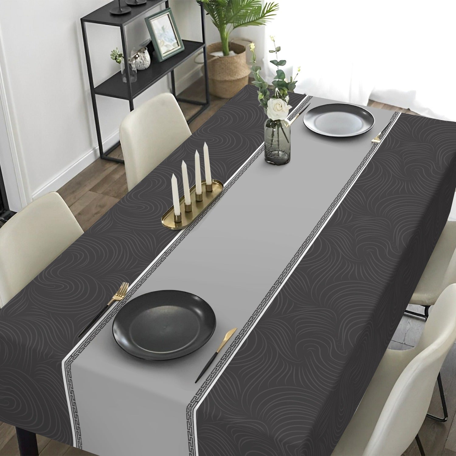 1pc Modern Minimalist Ripple Tablecloth | Elegant Design, Rectangular, Polyester, Easy-Clean, Durable, Suitable for All-Season Use, Neutral Color, Fits Dining Table, Ideal for Christmas, Valentines, New Year Decor