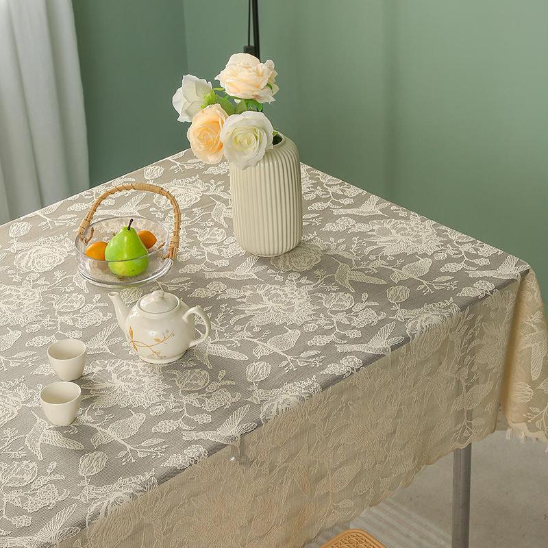 1pc Retro Style Polyester Fiber Table Cloth with Handmade & Fringe Trim | Simple Rectangular Design | Home & Dining Use