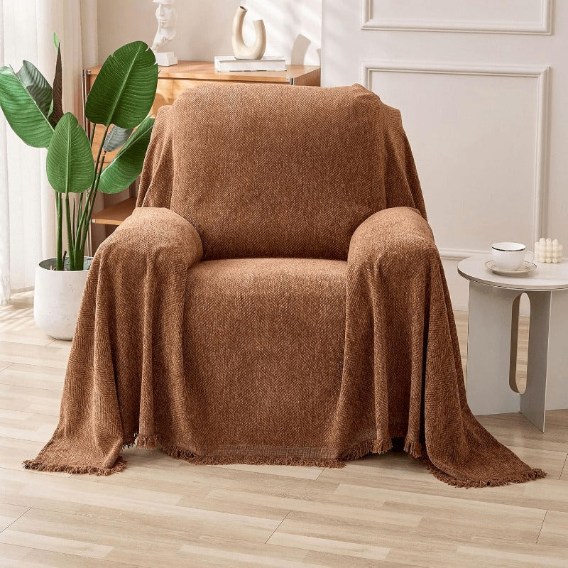 Compatible for 3-Seater, Single, Double, 4-Seater & Sofa Covers - Washable Bohemian Fringed Sectional Couch Cover Suitable for Dogs & Pets, Soft Furniture Protector Cover for Living Room, Fits Most Sofas