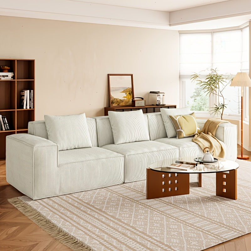 118-Inch Modular Sectional Sofa That Can Be Transformed Into an Oversized Sofa Bed. Comes with a Free Sofa Cover Set, Featuring Flexible Configurations And Soft Corduroy Velvet Fabric for a Three-Person Arrangement