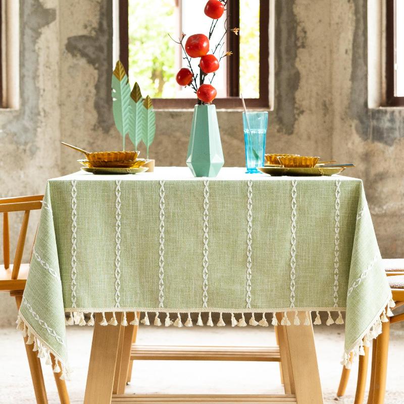 A Vintage Rustic Tablecloth Set (Wrinkle-Resistant, with Fringe Trim And Embroidered Design) Suitable for Dining Rooms, Kitchens, And Living Areas | Summer Collection | Ideal Christmas Gift | Dimensions: 60\