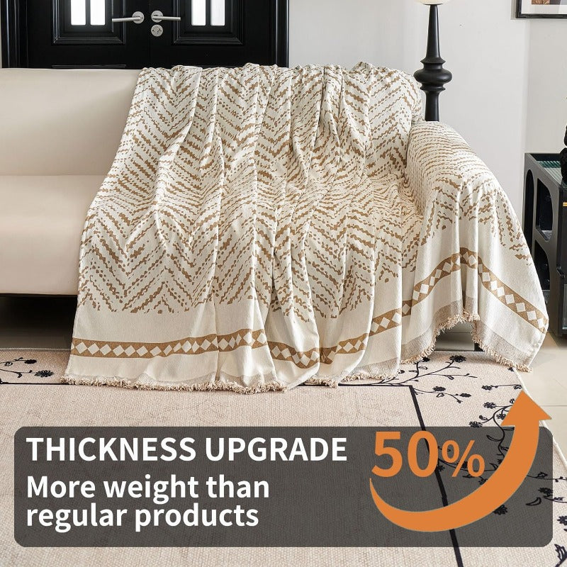 Compatible for 3-Seater, Single, Double, 4-Seater & Sofa Covers - Washable Bohemian Fringed Sectional Couch Cover Suitable for Dogs & Pets, Soft Furniture Protector Cover for Living Room, Fits Most Sofas