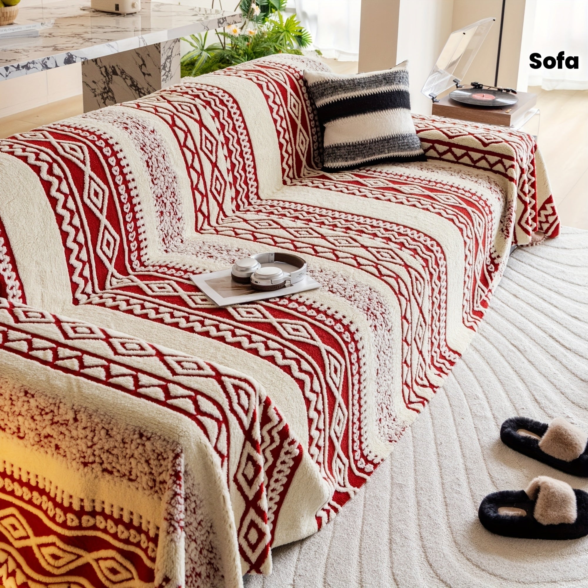 A Geometric Striped Sofa Cover in Bohemian Style, Pet-Friendly, Soft And Comfortable, Suitable for Decorating Bedrooms, Living Rooms, Offices, And Other Settings
