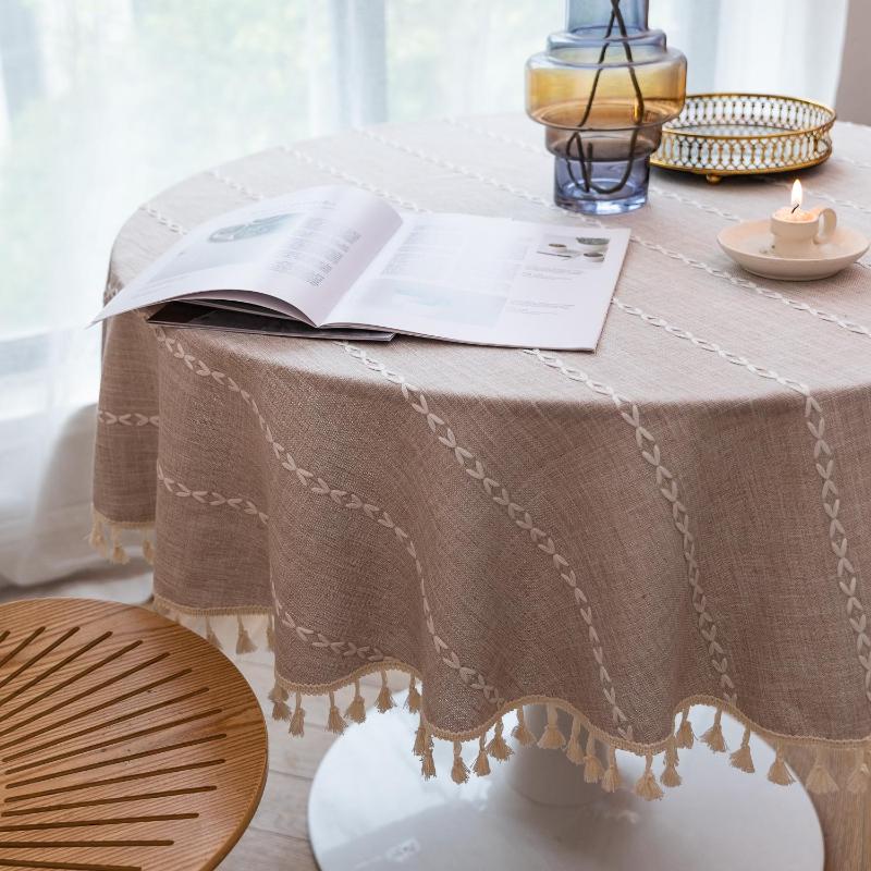 A Vintage Rustic Tablecloth Set (Wrinkle-Resistant, with Fringe Trim And Embroidered Design) Suitable for Dining Rooms, Kitchens, And Living Areas | Summer Collection | Ideal Christmas Gift | Dimensions: 60\
