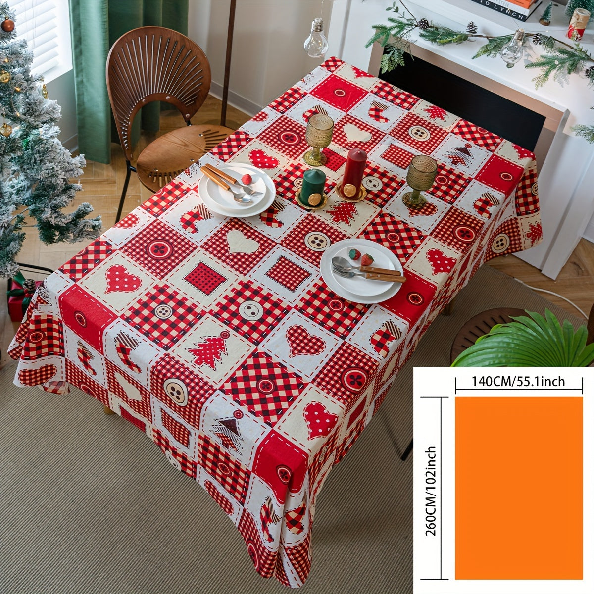 Green Leaf Sketch Rectangular Tablecloth - American Style Fabric, Machine-Woven for Kitchen & Dining Room Decor, Direct Supply, 1pc