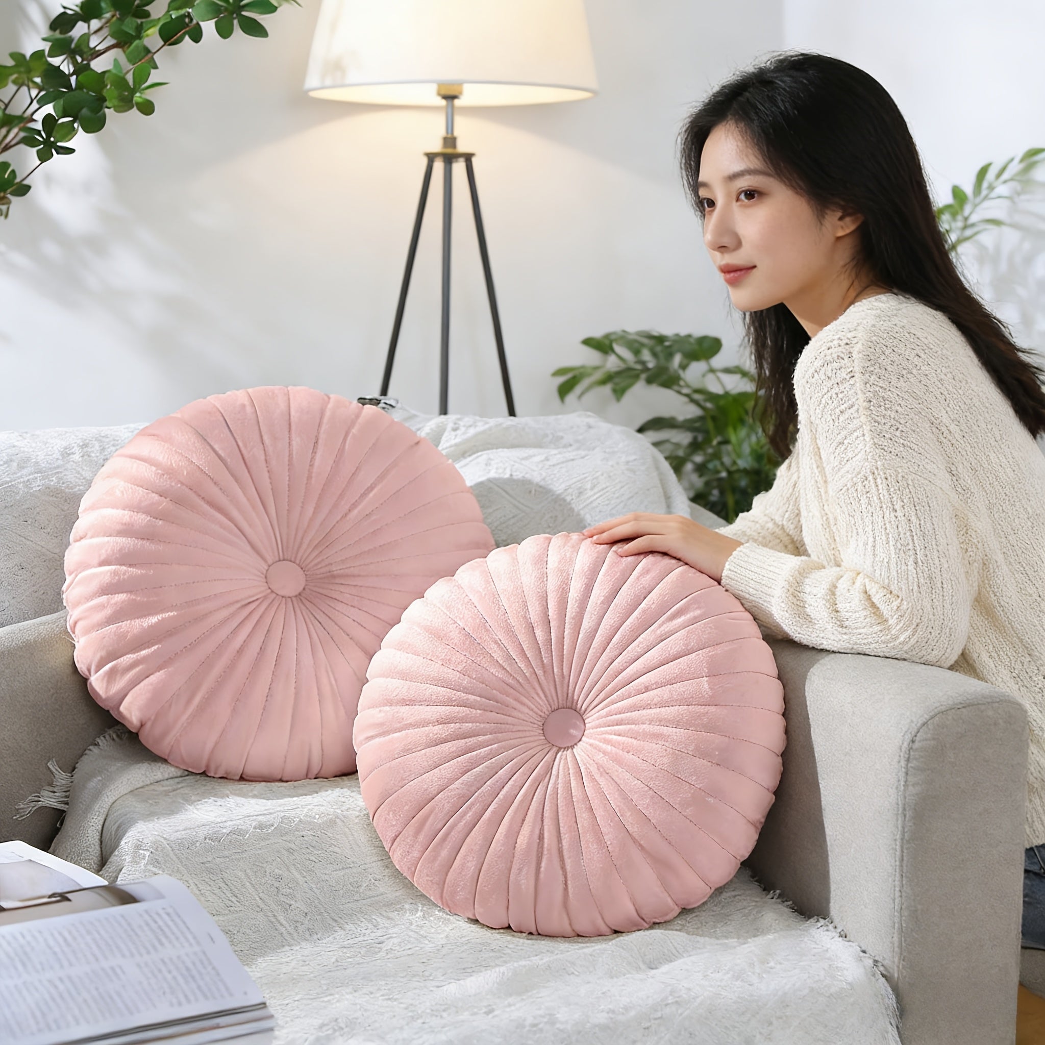 1pc Pink Round Throw Pillow, Nordic Modern Style, Simple Design, Sofa, Bed, Floating, Chair Cushion, Durable and Easy to Take Care Of, Bay Window Floor Seat Futon Decoration, First Choice for Gifts