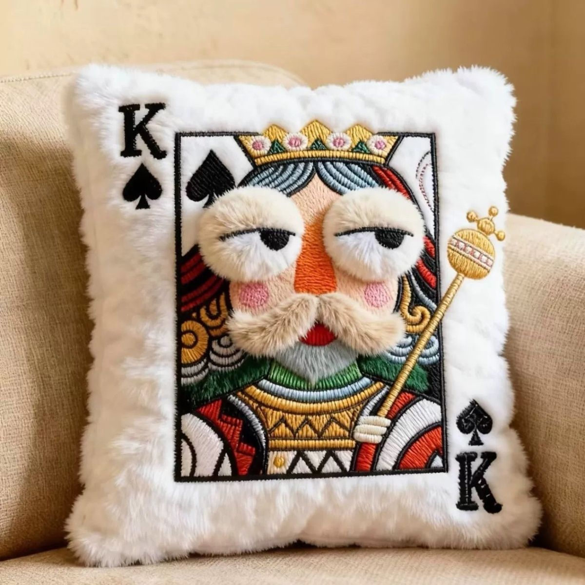 Cute Plush JQK Playing Cards Throw Pillow Cushion - Multicolor Suitable for Friends,,, Bedding Gift with Jack Queen, Dry Only, Decorative Accent for Dorm Room, New Year's Present