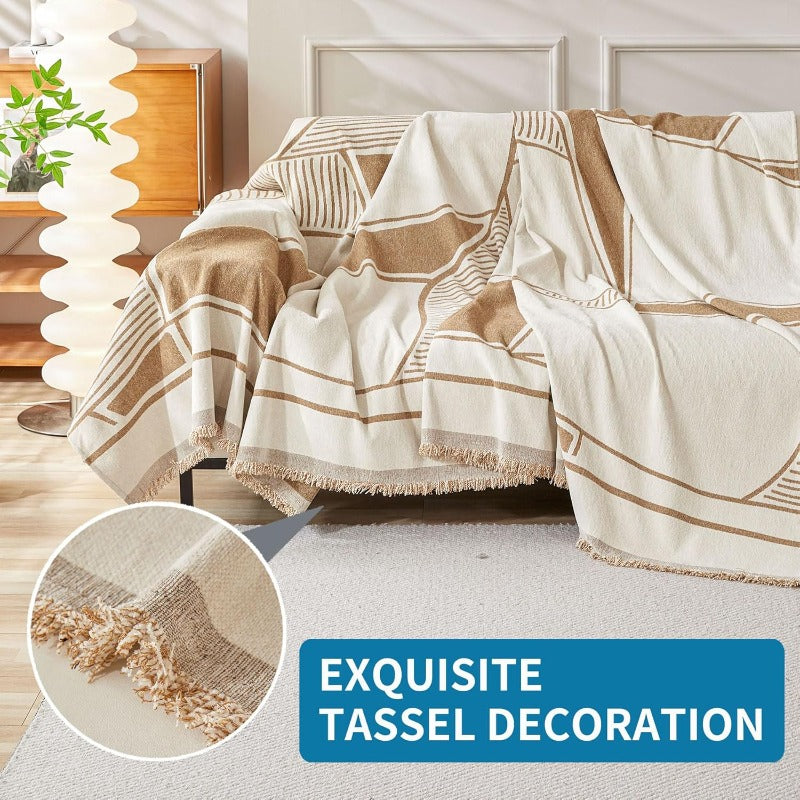 Compatible for 3-Seater, Single, Double, 4-Seater & Sofa Covers - Washable Bohemian Fringed Sectional Couch Cover Suitable for Dogs & Pets, Soft Furniture Protector Cover for Living Room, Fits Most Sofas