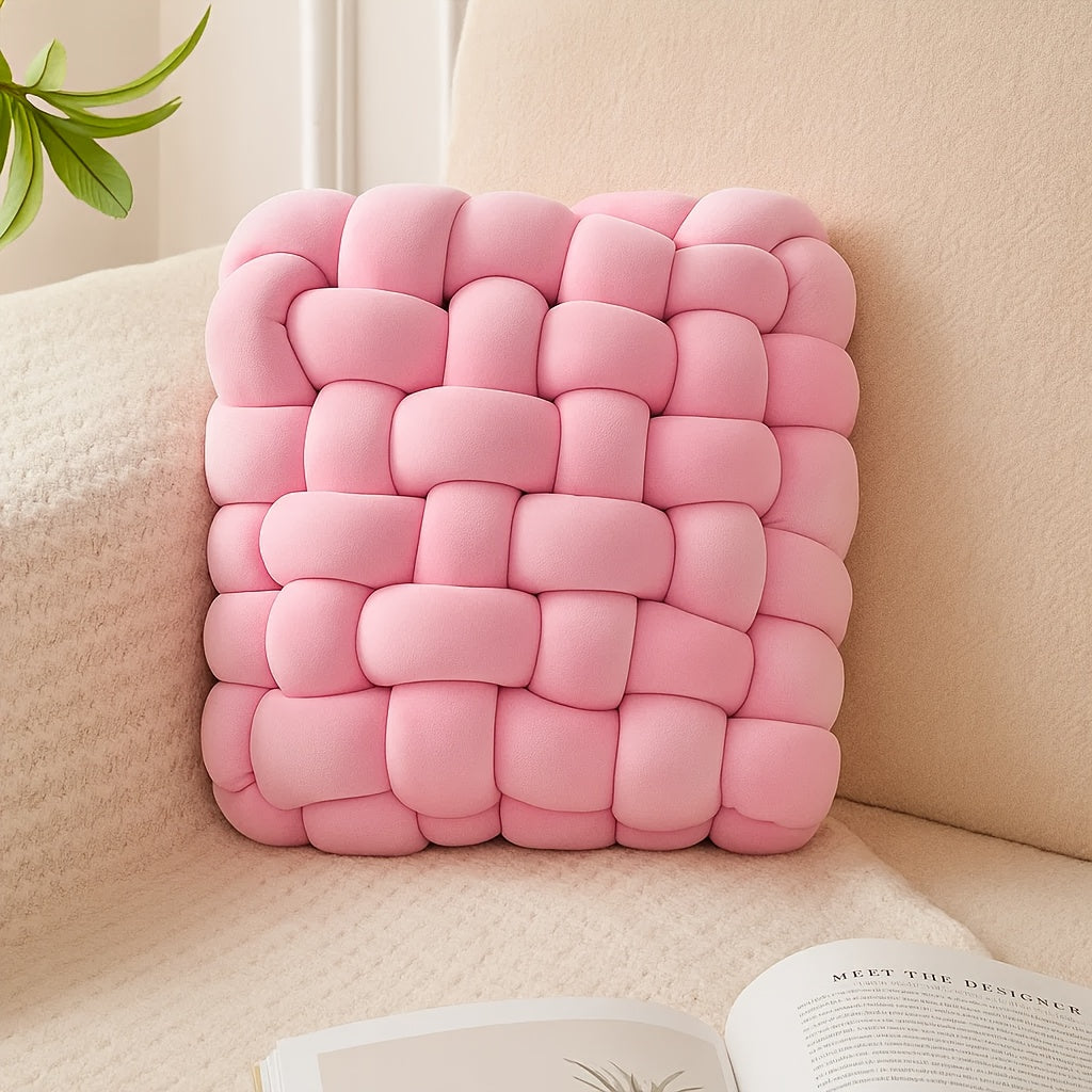 Handmade Square Throw & Back Cushion - Fiber Texture Sofa Bed Chair Office Pillow, Soft Tatami, Handwashable All-Season Decorative Accent for Home - Ideal Cozy Gift (Polyfill Suitable for Most Bedframes)