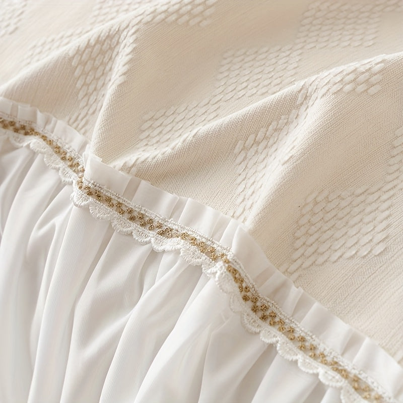 1pc of Creamy Soft And Comfortable Sofa Towel, Nordic Easy Modern Style Chenille Four Seasons Universal Solid Color Sofa Cover Blanket, Diamond Lattice Traditional Geometric Pattern, French Skirt Lace Edge Design, Non-Slip, Suitable for Bedroom