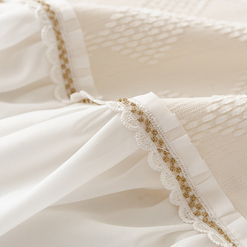 1pc of Creamy Soft And Comfortable Sofa Towel, Nordic Easy Modern Style Chenille Four Seasons Universal Solid Color Sofa Cover Blanket, Diamond Lattice Traditional Geometric Pattern, French Skirt Lace Edge Design, Non-Slip, Suitable for Bedroom