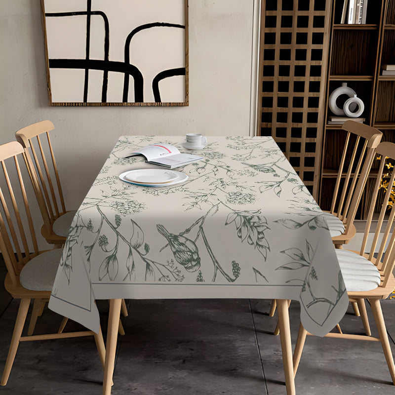 1pc Elegant Floral Print Polyester Tablecloth - Light Gray with Green Leaf Patterns Perfect for Dining Room Kitchen Parties and Holidays - Indoor\u002FOutdoor Use Machine-Made Rectangular Shape Kitchen Tablecloth | Elegant Table Setting | No Frills Around