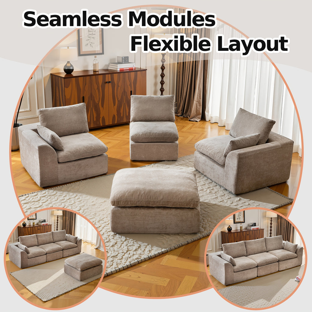 Boneless Sectional Couch Cloud Sofa With Ottoman, Modular Memory Foam Couches For Living Room, Large L Shaped Modern 3 Seater Floor Sofa Set, No Assembly, Comfy Deep Seats | Adjustable Backrest, Deep Seat, High-Resilience Foam