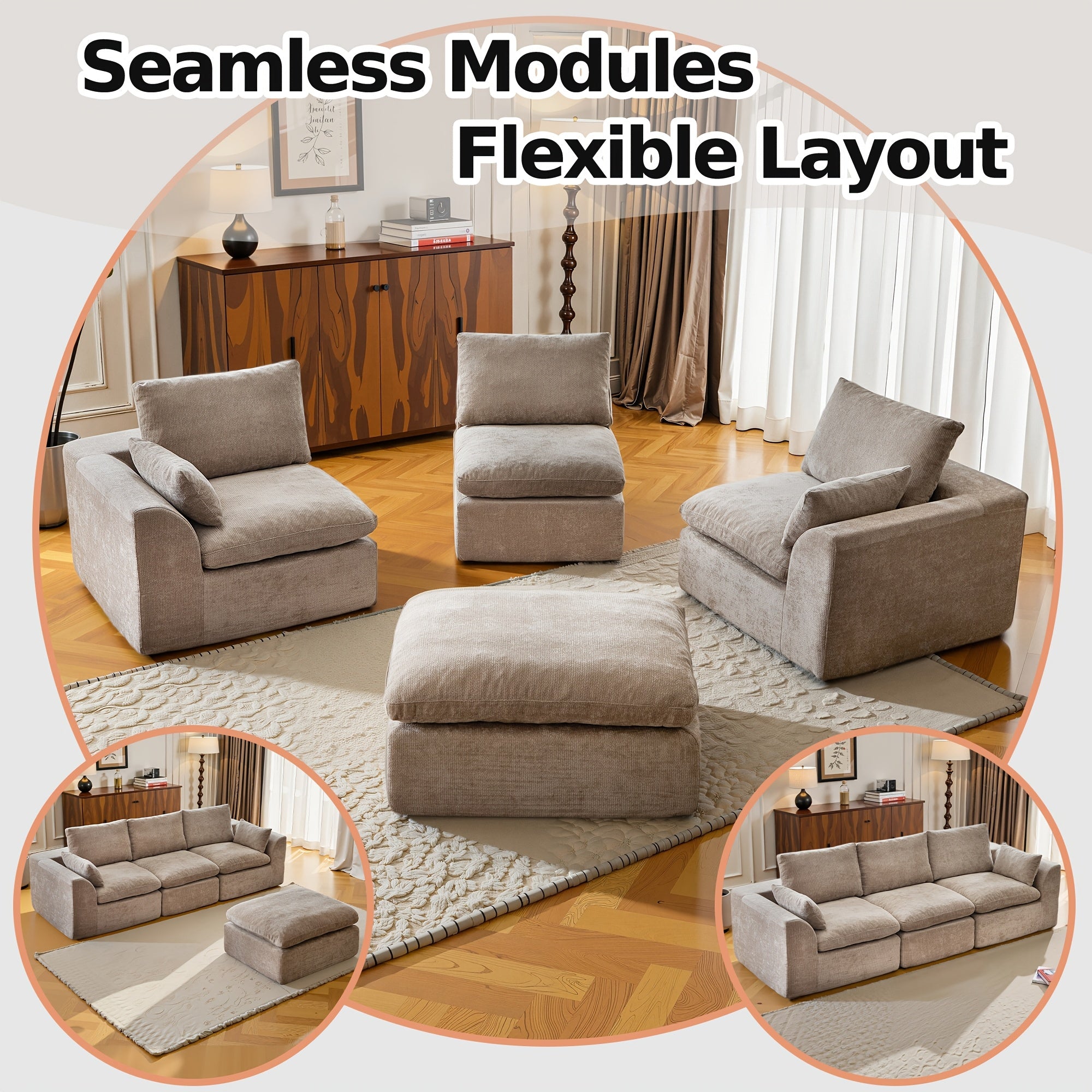 Boneless Sectional Couch Cloud Sofa With Ottoman, Modular Memory Foam Couches For Living Room, Large L Shaped Modern 3 Seater Floor Sofa Set, No Assembly, Comfy Deep Seats | Adjustable Backrest, Deep Seat, High-Resilience Foam