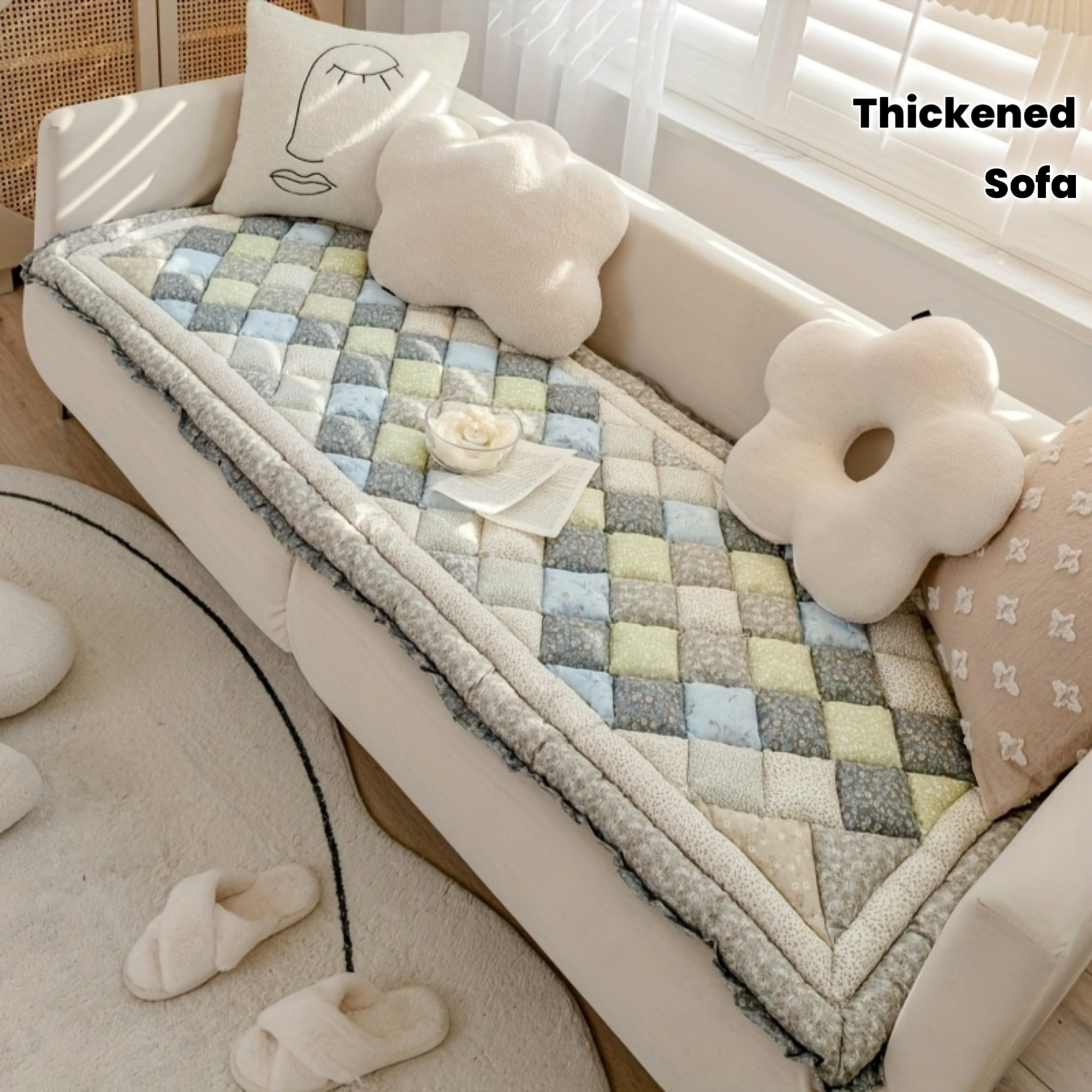 1pc Anti-slip Cushion 1pc Anti-slip Thickened Blue Gray Four Seasons Universal Steamed Bun Cushion Seat Pad | Multi-size, Living Room, Bedroom, Suitable for Two-seater, Three-seater Sofa