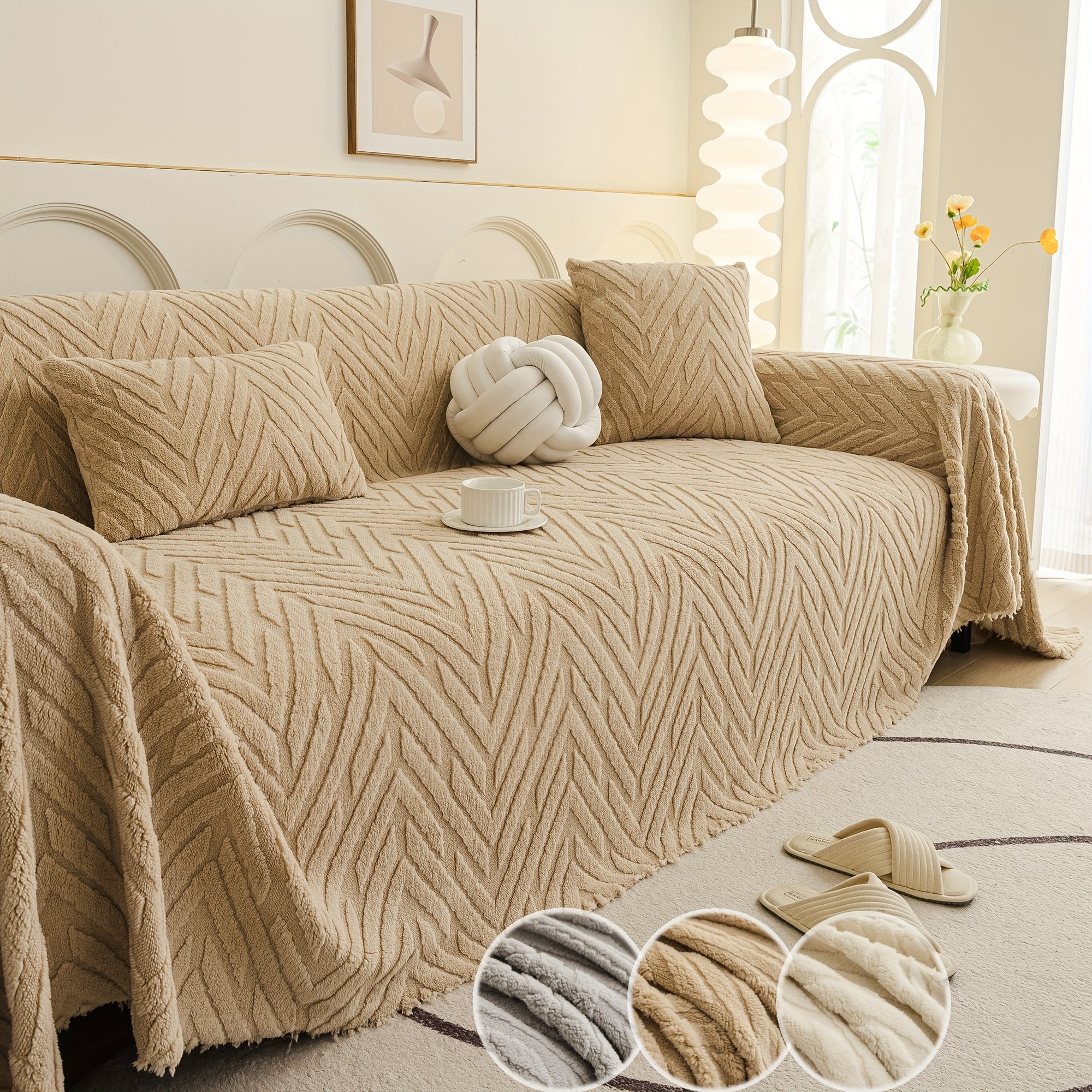 Arrow Feather Four Season Universal Sofa Cover, Multifunctional Sofa Cover, Anti Slip and Durable Machine Washable Sofa Cover, Decoration for Living Room and Bedroom Furniture, Modern and Simple Nordic Style, Elegant and Fashionable Decoration.