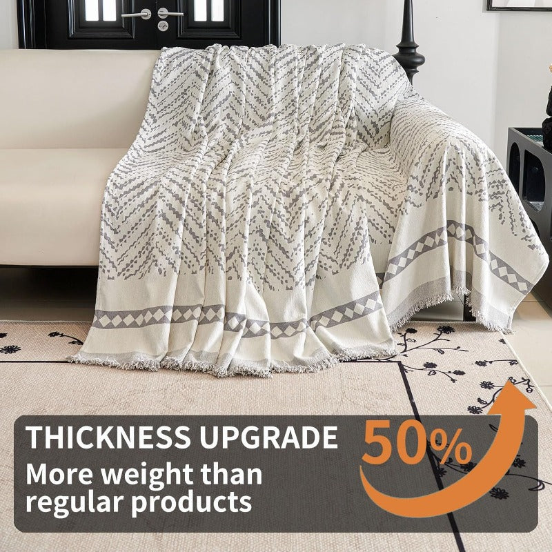 Compatible for 3-Seater, Single, Double, 4-Seater & Sofa Covers - Washable Bohemian Fringed Sectional Couch Cover Suitable for Dogs & Pets, Soft Furniture Protector Cover for Living Room, Fits Most Sofas