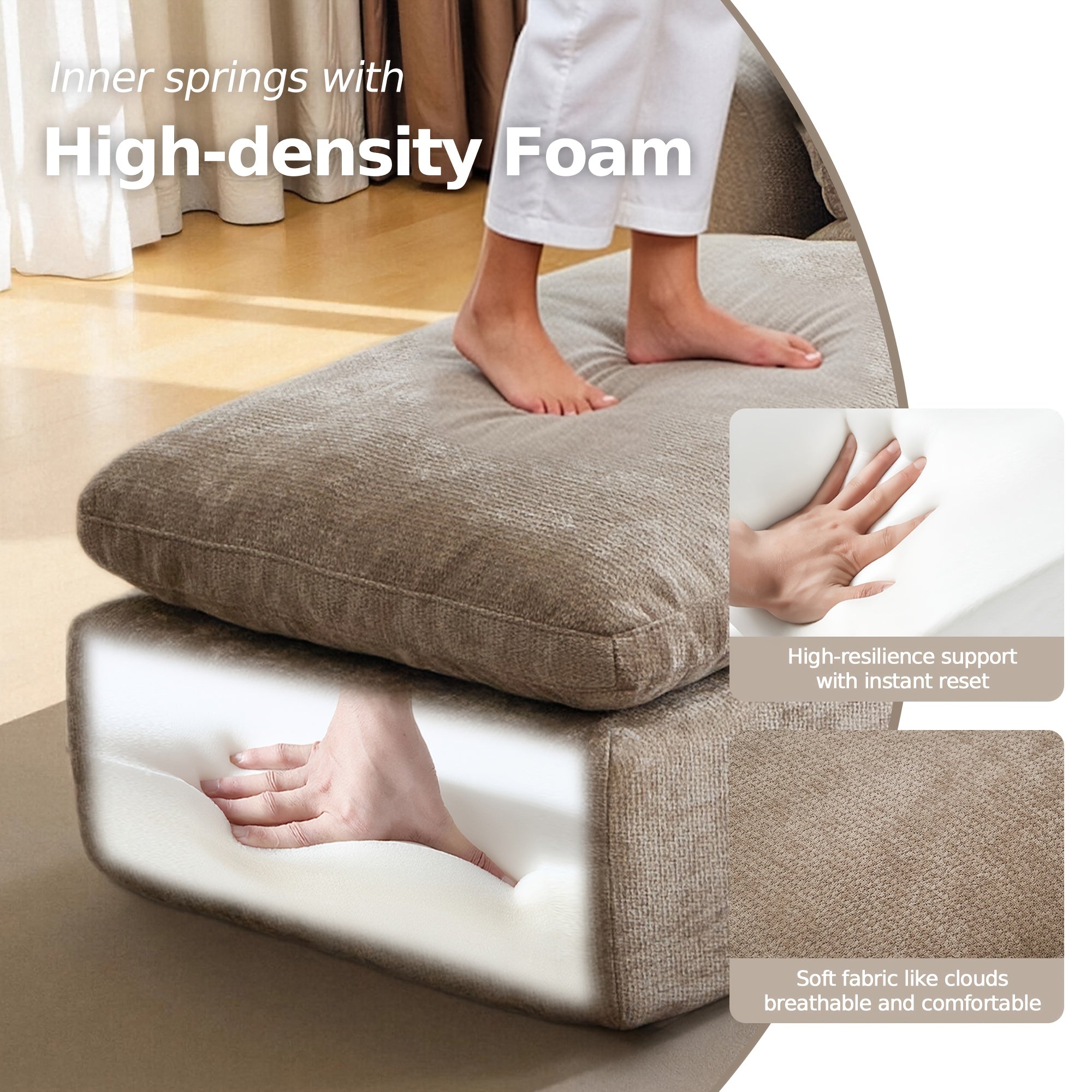 Boneless Sectional Couch Cloud Sofa With Ottoman, Modular Memory Foam Couches For Living Room, Large L Shaped Modern 3 Seater Floor Sofa Set, No Assembly, Comfy Deep Seats | Adjustable Backrest, Deep Seat, High-Resilience Foam