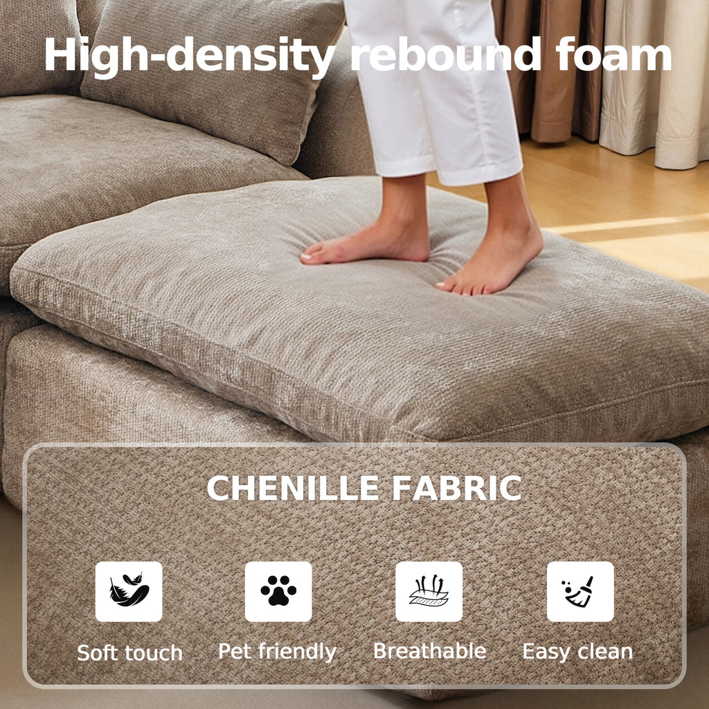 Boneless Sectional Couch Cloud Sofa With Ottoman, Modular Memory Foam Couches For Living Room, Large L Shaped Modern 3 Seater Floor Sofa Set, No Assembly, Comfy Deep Seats | Adjustable Backrest, Deep Seat, High-Resilience Foam