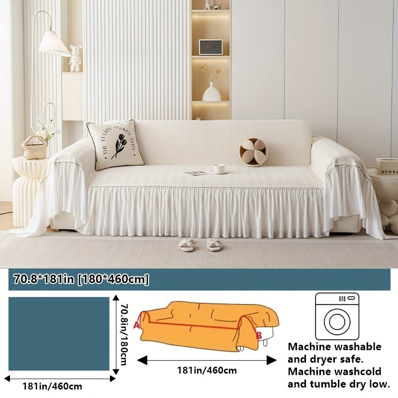 1pc of Creamy Soft And Comfortable Sofa Towel, Nordic Easy Modern Style Chenille Four Seasons Universal Solid Color Sofa Cover Blanket, Diamond Lattice Traditional Geometric Pattern, French Skirt Lace Edge Design, Non-Slip, Suitable for Bedroom