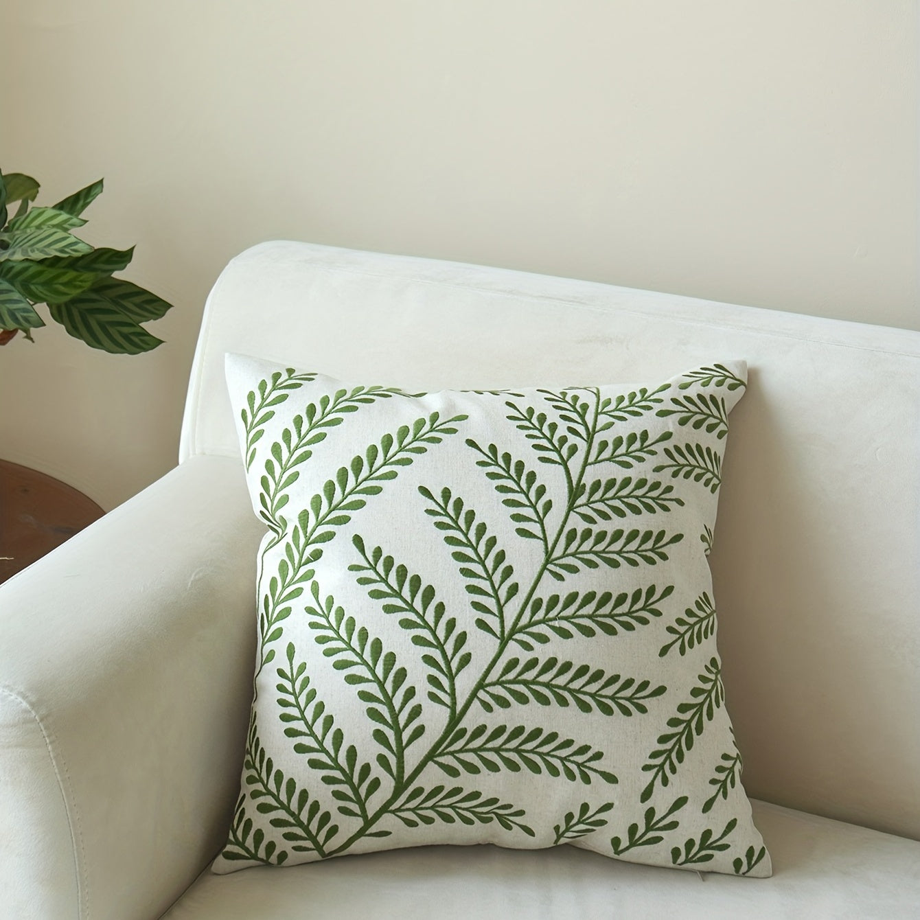 Leaf Embroidered Pillow Leaf Embroidered Throw Pillow | 1pc with Insert, 18*18in 20*12in, Rustic Style, Polyester Filling, Linen Cover, Four Seasons General Square Decorative Pillow Cushion, Suitable for Living Room, Bedroom, Couch Sofa, Home Decor