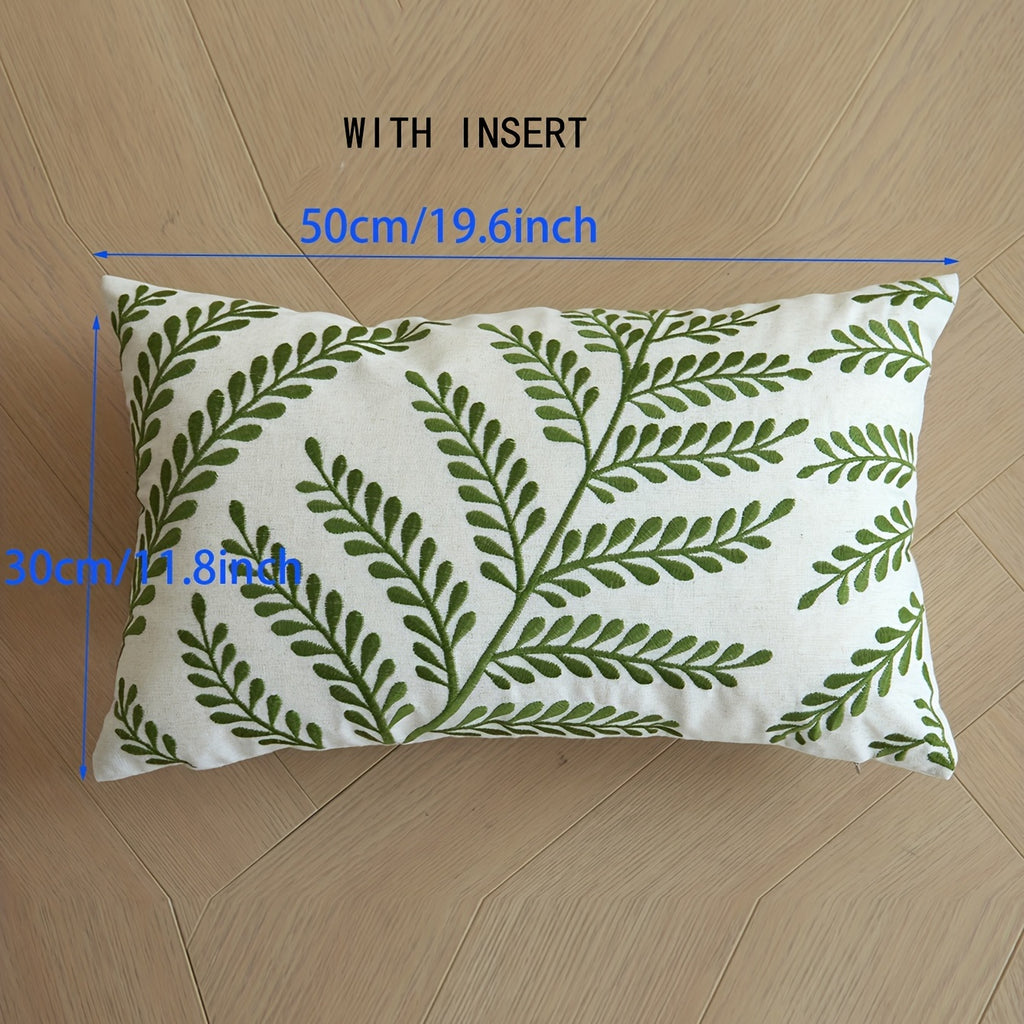 Leaf Embroidered Pillow Leaf Embroidered Throw Pillow | 1pc with Insert, 18*18in 20*12in, Rustic Style, Polyester Filling, Linen Cover, Four Seasons General Square Decorative Pillow Cushion, Suitable for Living Room, Bedroom, Couch Sofa, Home Decor