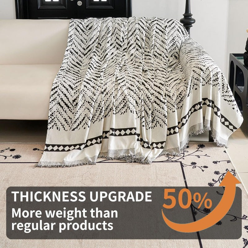 Compatible for 3-Seater, Single, Double, 4-Seater & Sofa Covers - Washable Bohemian Fringed Sectional Couch Cover Suitable for Dogs & Pets, Soft Furniture Protector Cover for Living Room, Fits Most Sofas