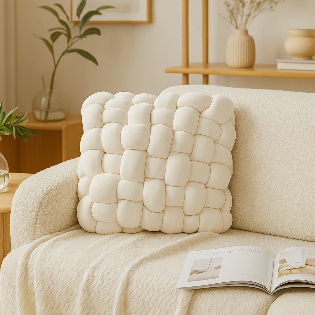 Handmade Square Throw & Back Cushion - Fiber Texture Sofa Bed Chair Office Pillow, Soft Tatami, Handwashable All-Season Decorative Accent for Home - Ideal Cozy Gift (Polyfill Suitable for Most Bedframes)