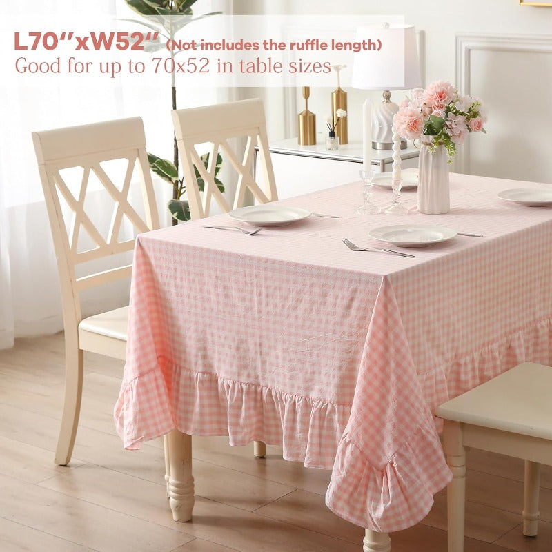 Vintage Cottage Coquette Gingham Checkered Tablecloth - Blush Pink & 100% Polyester Rectangular Dining Table Cover, 70\