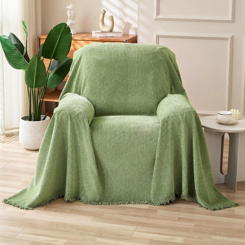 Compatible for 3-Seater, Single, Double, 4-Seater & Sofa Covers - Washable Bohemian Fringed Sectional Couch Cover Suitable for Dogs & Pets, Soft Furniture Protector Cover for Living Room, Fits Most Sofas