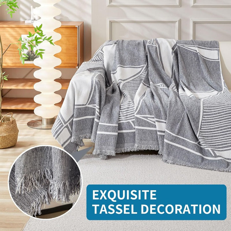 Compatible for 3-Seater, Single, Double, 4-Seater & Sofa Covers - Washable Bohemian Fringed Sectional Couch Cover Suitable for Dogs & Pets, Soft Furniture Protector Cover for Living Room, Fits Most Sofas