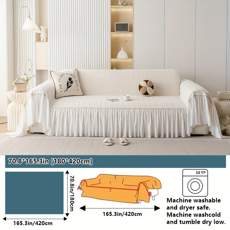 1pc of Creamy Soft And Comfortable Sofa Towel, Nordic Easy Modern Style Chenille Four Seasons Universal Solid Color Sofa Cover Blanket, Diamond Lattice Traditional Geometric Pattern, French Skirt Lace Edge Design, Non-Slip, Suitable for Bedroom