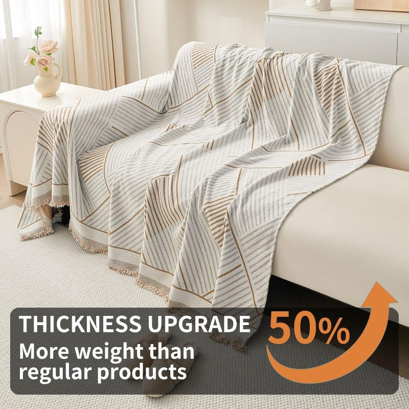 Compatible for 3-Seater, Single, Double, 4-Seater & Sofa Covers - Washable Bohemian Fringed Sectional Couch Cover Suitable for Dogs & Pets, Soft Furniture Protector Cover for Living Room, Fits Most Sofas