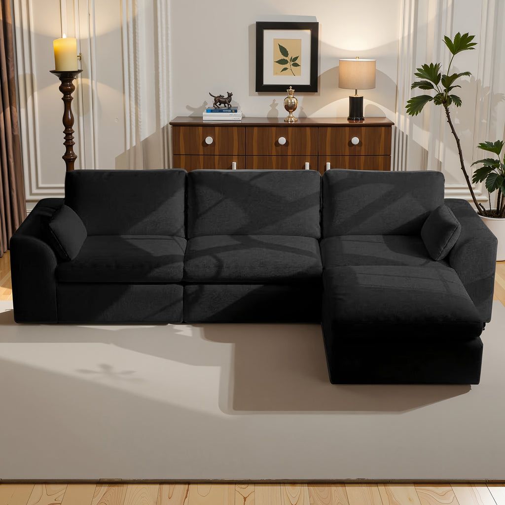 Boneless Sectional Couch Cloud Sofa With Ottoman, Modular Memory Foam Couches For Living Room, Large L Shaped Modern 3 Seater Floor Sofa Set, No Assembly, Comfy Deep Seats | Adjustable Backrest, Deep Seat, High-Resilience Foam