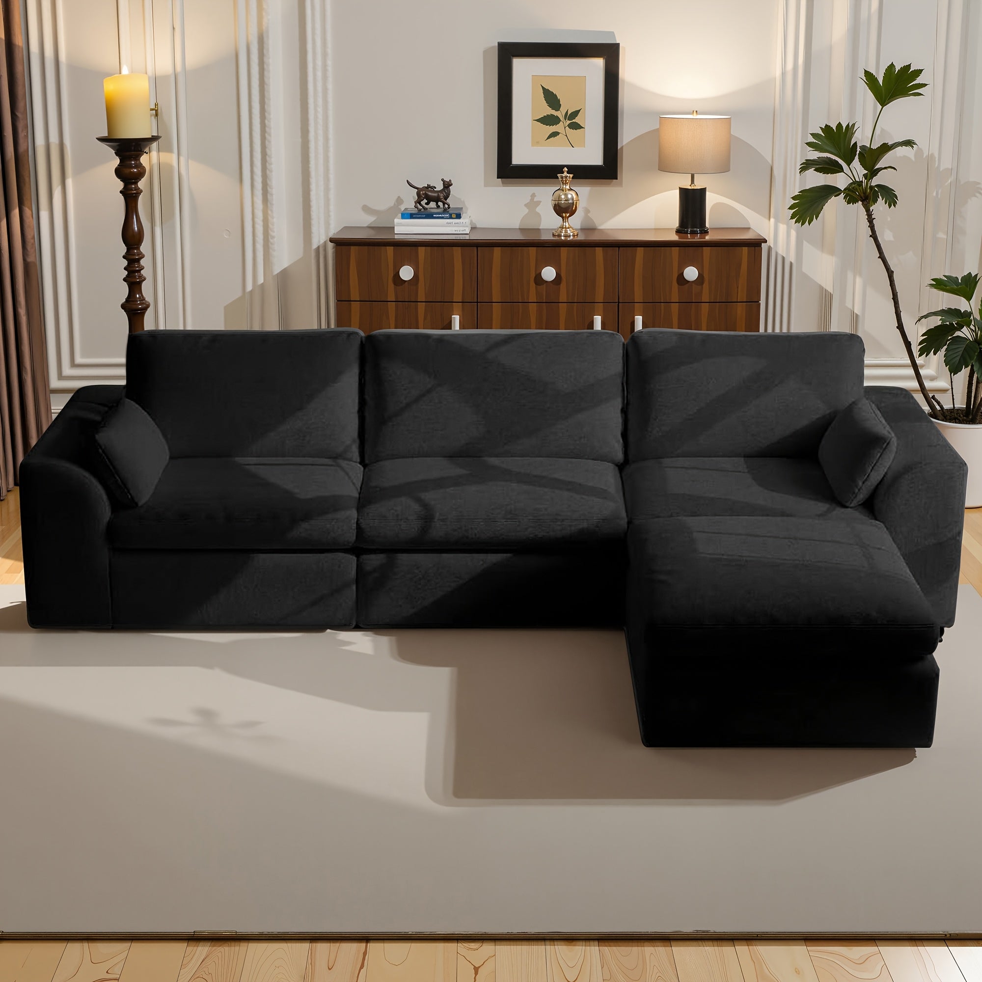 Boneless Sectional Couch Cloud Sofa With Ottoman, Modular Memory Foam Couches For Living Room, Large L Shaped Modern 3 Seater Floor Sofa Set, No Assembly, Comfy Deep Seats | Adjustable Backrest, Deep Seat, High-Resilience Foam