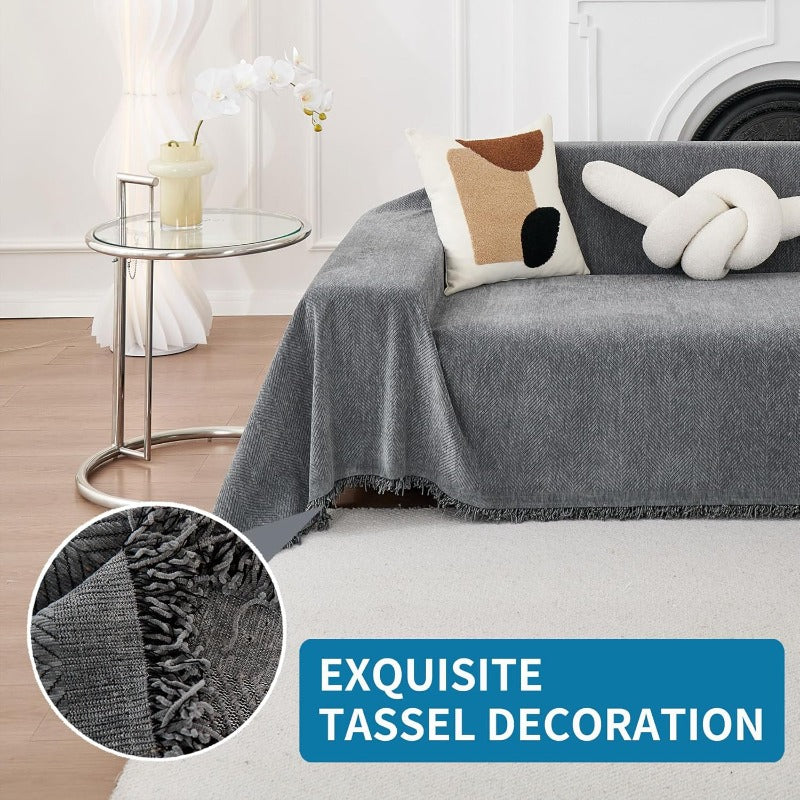 Compatible for 3-Seater, Single, Double, 4-Seater & Sofa Covers - Washable Bohemian Fringed Sectional Couch Cover Suitable for Dogs & Pets, Soft Furniture Protector Cover for Living Room, Fits Most Sofas