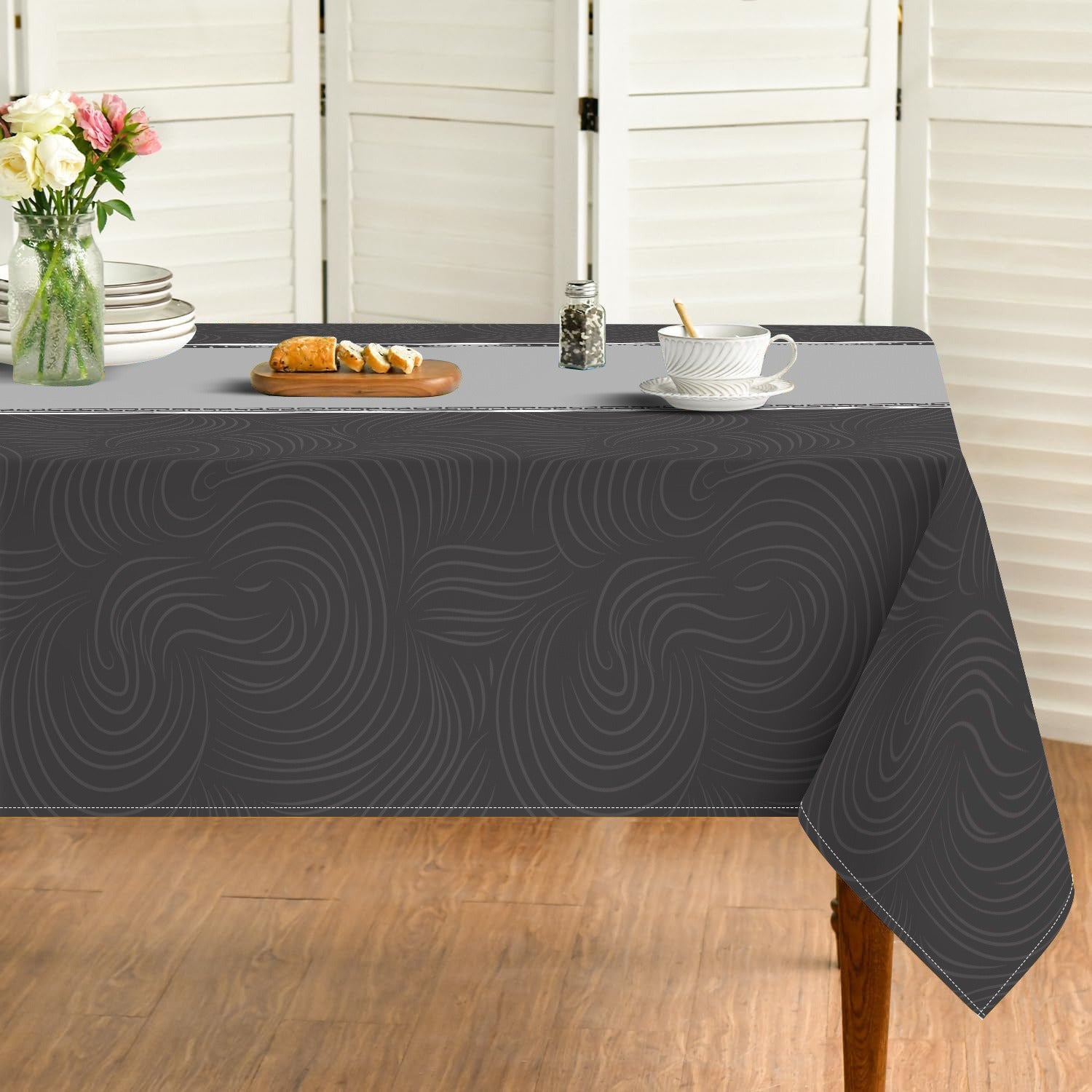 1pc Modern Minimalist Ripple Tablecloth | Elegant Design, Rectangular, Polyester, Easy-Clean, Durable, Suitable for All-Season Use, Neutral Color, Fits Dining Table, Ideal for Christmas, Valentines, New Year Decor