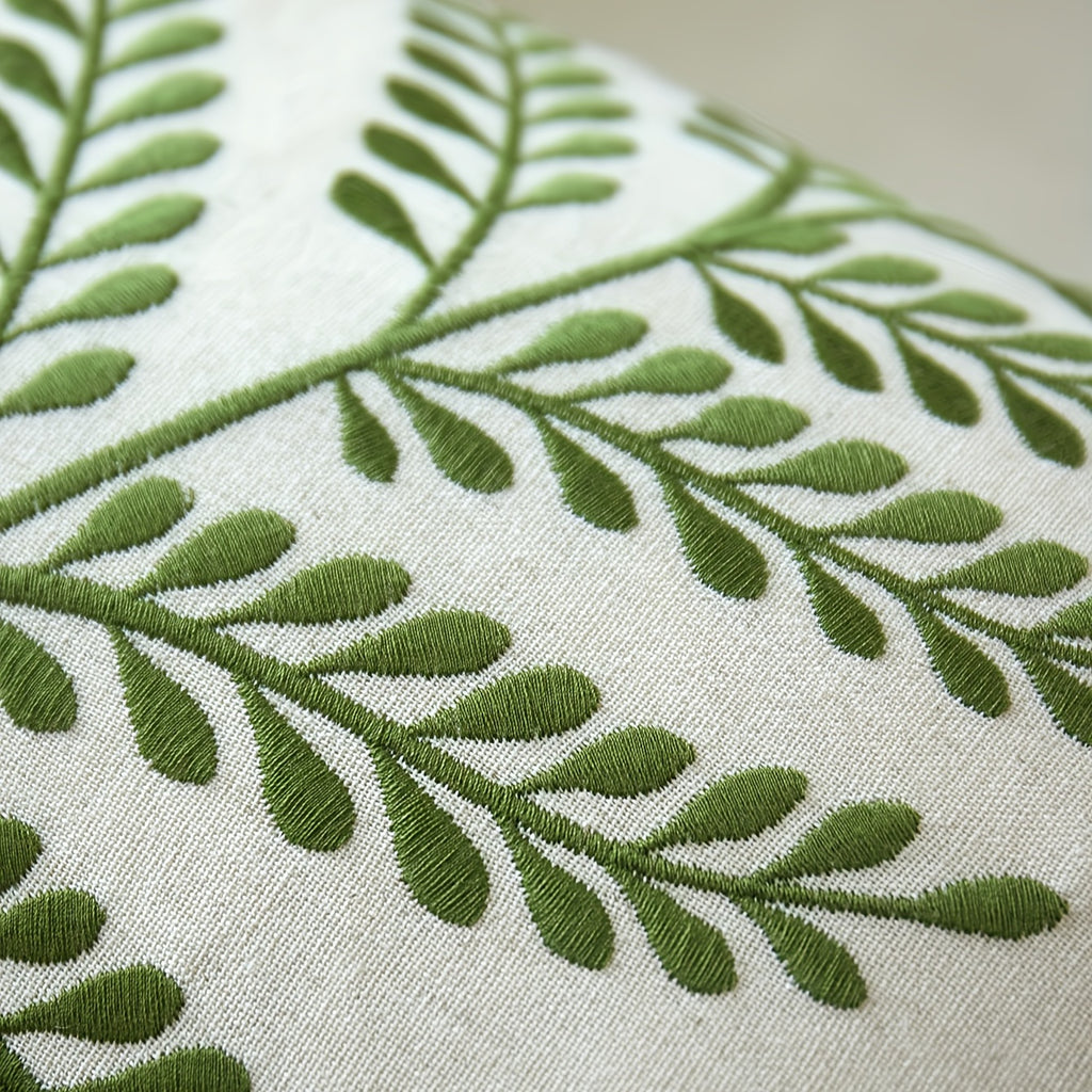 Leaf Embroidered Pillow Leaf Embroidered Throw Pillow | 1pc with Insert, 18*18in 20*12in, Rustic Style, Polyester Filling, Linen Cover, Four Seasons General Square Decorative Pillow Cushion, Suitable for Living Room, Bedroom, Couch Sofa, Home Decor