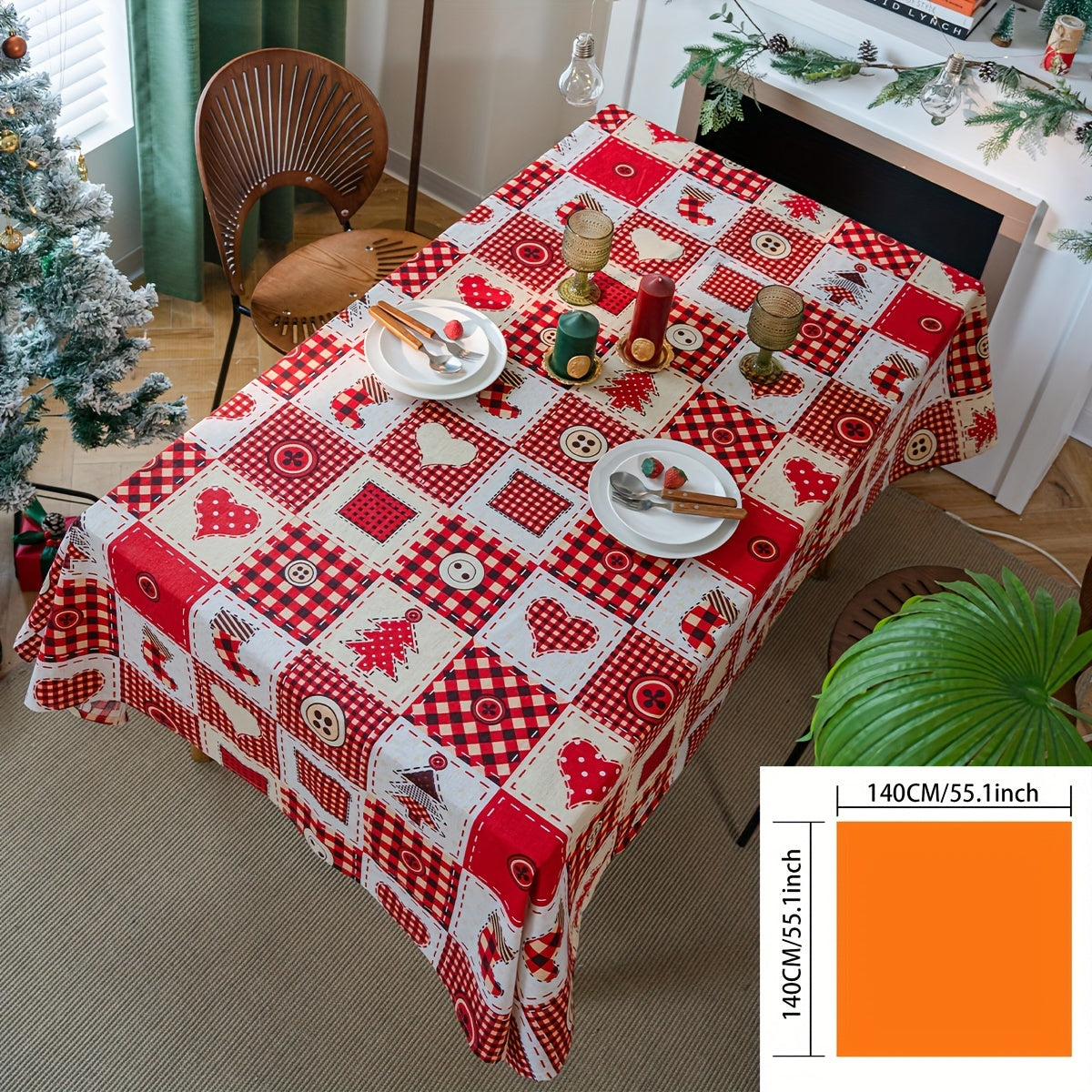 Green Leaf Sketch Rectangular Tablecloth - American Style Fabric, Machine-Woven for Kitchen & Dining Room Decor, Direct Supply, 1pc