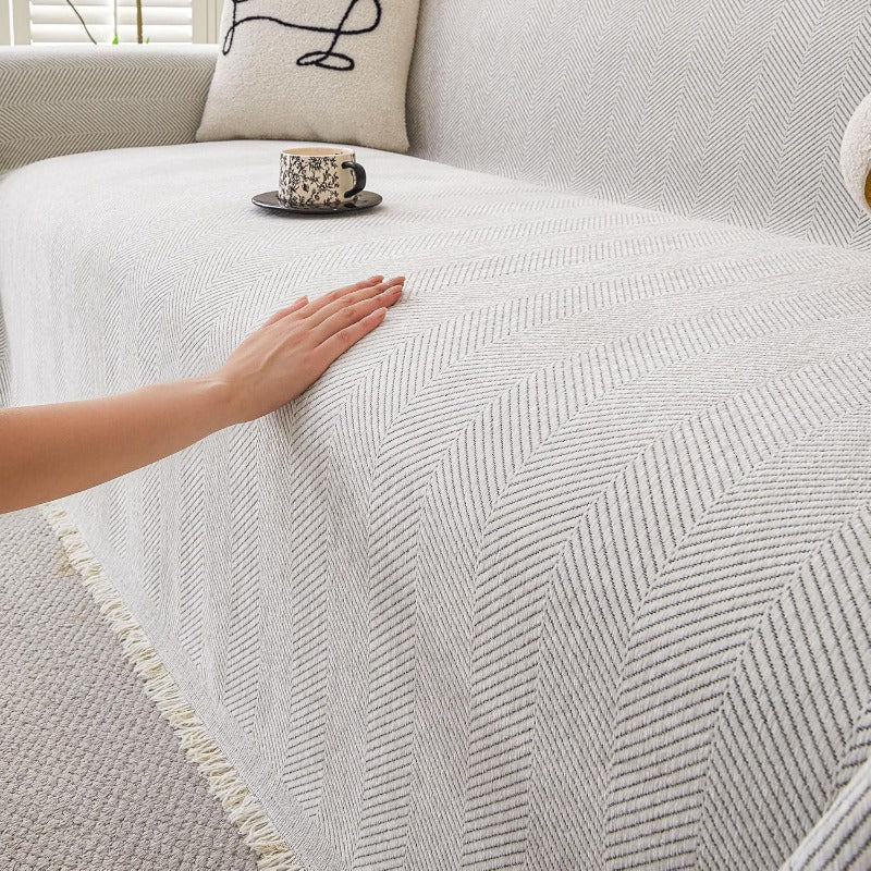 Compatible for 3-Seater, Single, Double, 4-Seater & Sofa Covers - Washable Bohemian Fringed Sectional Couch Cover Suitable for Dogs & Pets, Soft Furniture Protector Cover for Living Room, Fits Most Sofas