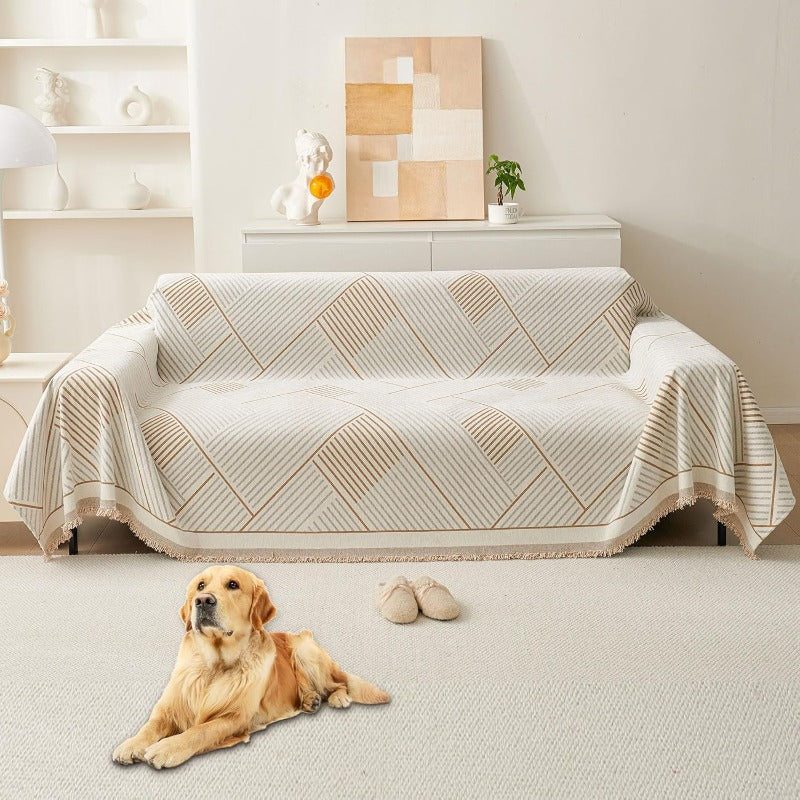 Compatible for 3-Seater, Single, Double, 4-Seater & Sofa Covers - Washable Bohemian Fringed Sectional Couch Cover Suitable for Dogs & Pets, Soft Furniture Protector Cover for Living Room, Fits Most Sofas