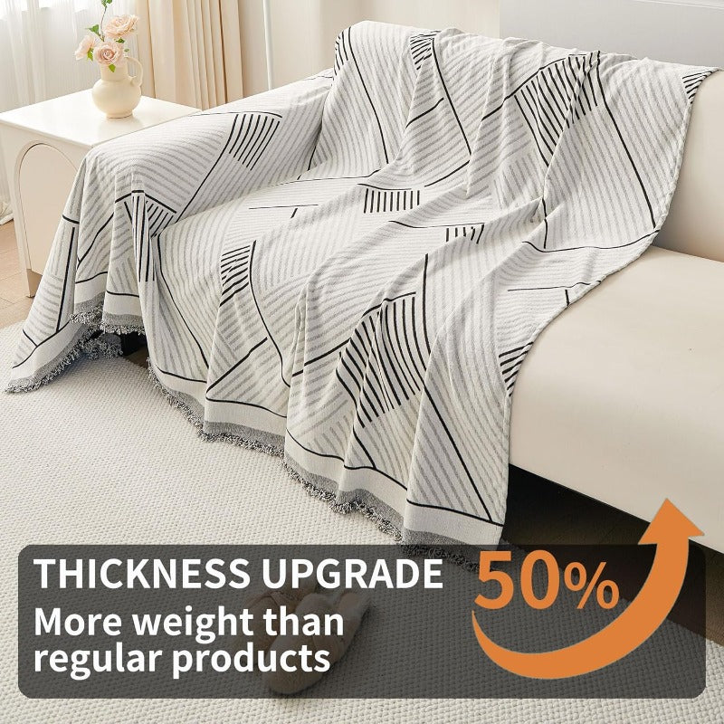 Compatible for 3-Seater, Single, Double, 4-Seater & Sofa Covers - Washable Bohemian Fringed Sectional Couch Cover Suitable for Dogs & Pets, Soft Furniture Protector Cover for Living Room, Fits Most Sofas