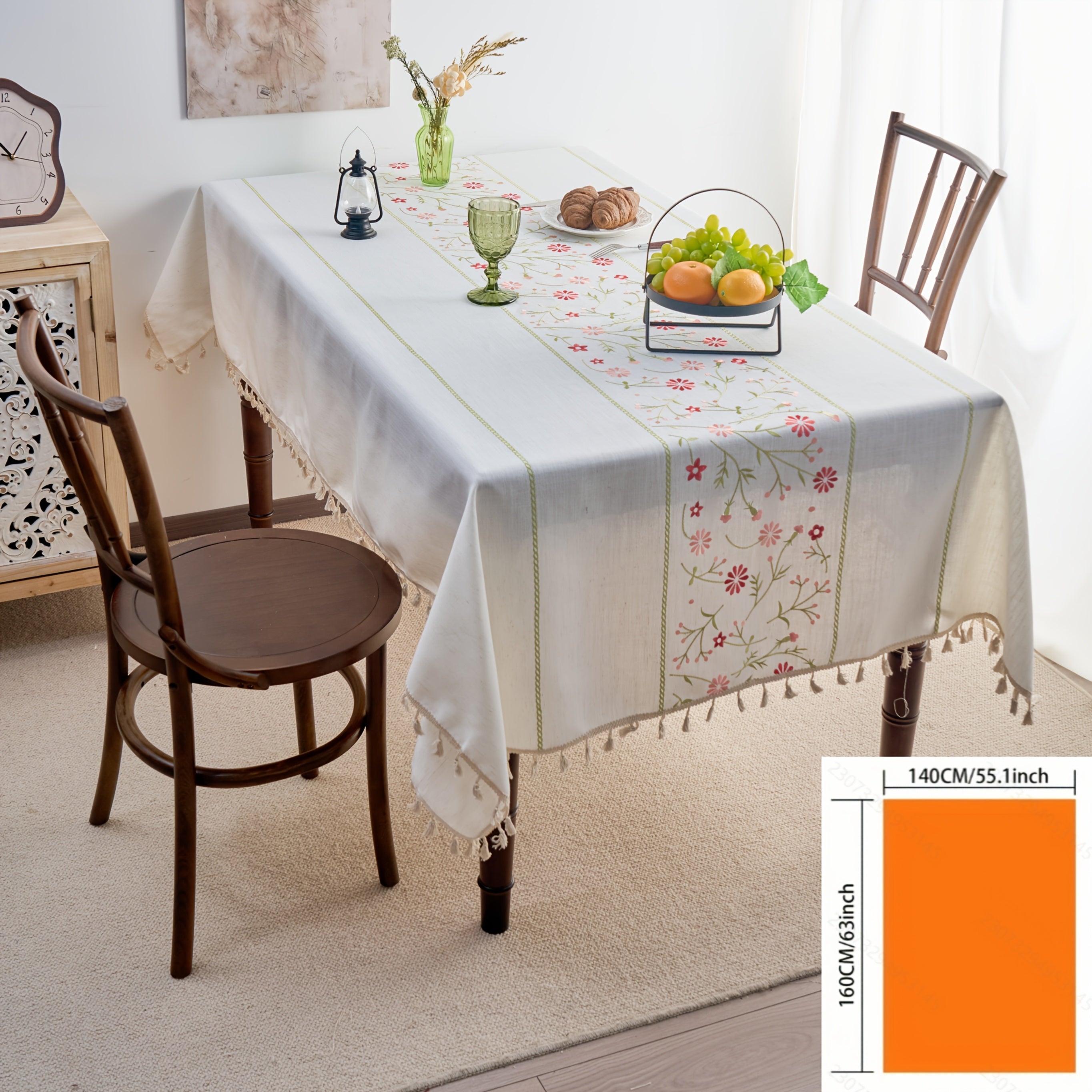 1pc Pink Small Flower Embroidery Tablecloth French Aesthetic Minimalist Style Kitchen Decoration Tablecloth Rectangular Coffee Table TV Cabinet Cover Perfect for Restaurant Living Room Dining Table Decoration Holiday Party Birthday Party Home Decora