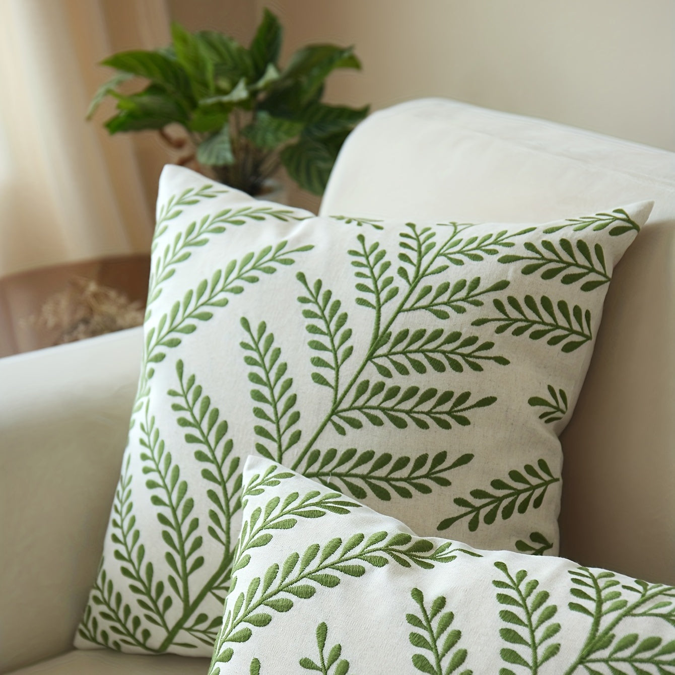Leaf Embroidered Pillow Leaf Embroidered Throw Pillow | 1pc with Insert, 18*18in 20*12in, Rustic Style, Polyester Filling, Linen Cover, Four Seasons General Square Decorative Pillow Cushion, Suitable for Living Room, Bedroom, Couch Sofa, Home Decor