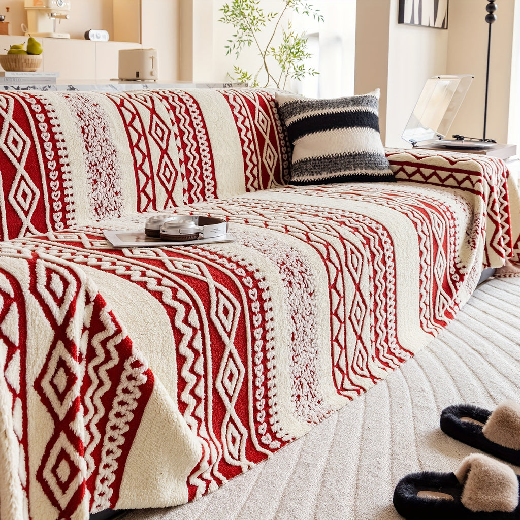 A Geometric Striped Sofa Cover in Bohemian Style, Pet-Friendly, Soft And Comfortable, Suitable for Decorating Bedrooms, Living Rooms, Offices, And Other Settings