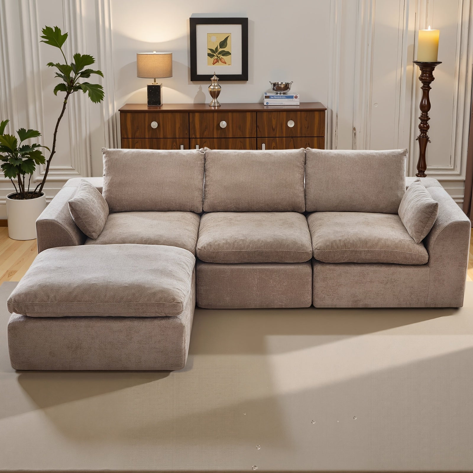 Boneless Sectional Couch Cloud Sofa With Ottoman, Modular Memory Foam Couches For Living Room, Large L Shaped Modern 3 Seater Floor Sofa Set, No Assembly, Comfy Deep Seats | Adjustable Backrest, Deep Seat, High-Resilience Foam