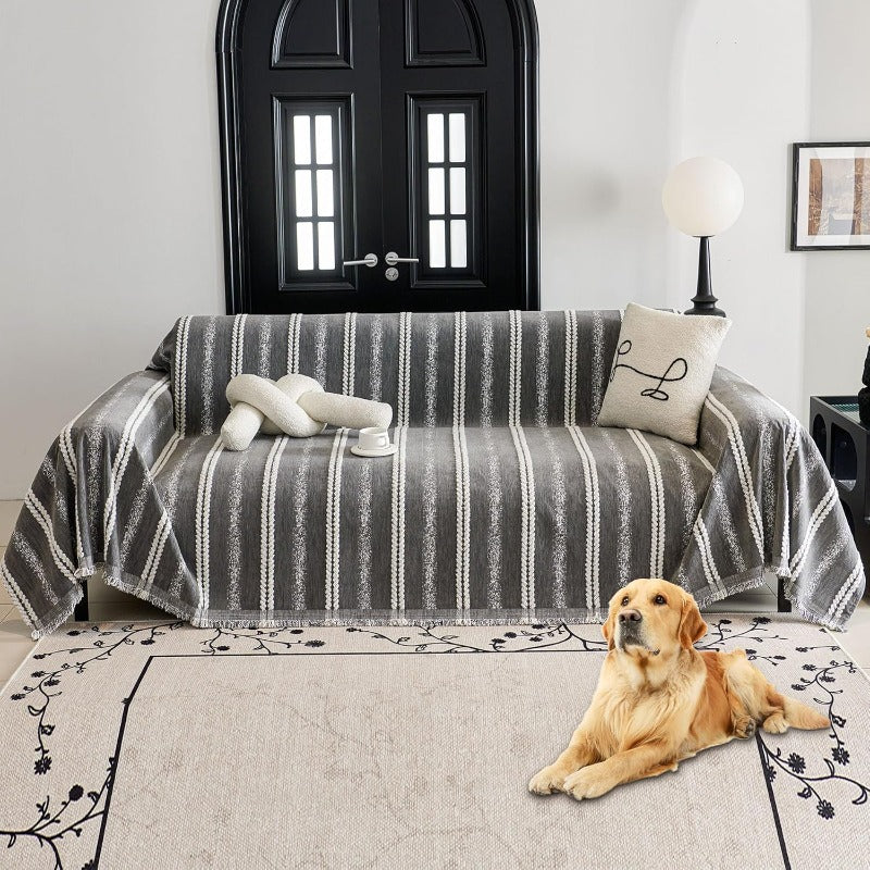 Compatible for 3-Seater, Single, Double, 4-Seater & Sofa Covers - Washable Bohemian Fringed Sectional Couch Cover Suitable for Dogs & Pets, Soft Furniture Protector Cover for Living Room, Fits Most Sofas