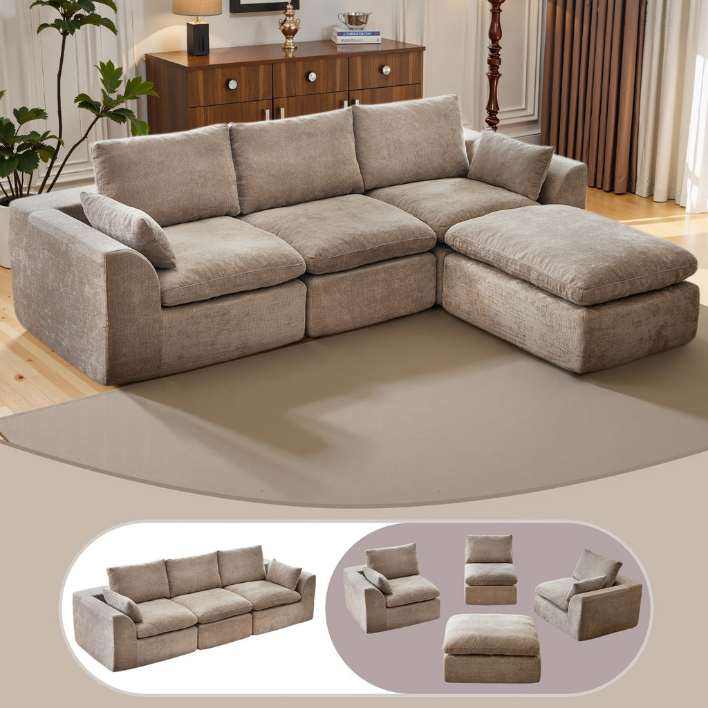 Boneless Sectional Couch Cloud Sofa With Ottoman, Modular Memory Foam Couches For Living Room, Large L Shaped Modern 3 Seater Floor Sofa Set, No Assembly, Comfy Deep Seats | Adjustable Backrest, Deep Seat, High-Resilience Foam